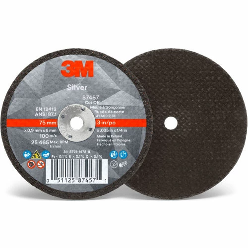 3M™ Silver Cut-off Wheel, 6-3/8" x .035" x 1/4" T1, Ceramic Grain, 36 Grit - Pkg Qty 50 3 3M™ Silver Cut-off Wheel, 6-3/8" x .035" x 1/4" T1, Ceramic Grain, 36 Grit - Pkg Qty 50 - Image 3