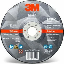 3M™ Silver Depressed Center Grinding Wheel, 6" x 1/4" x 7/8" T27, Ceramic Grain, 36 Grit - Pkg Qty 20 -Abrasives Sales Store 87450 front