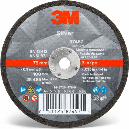 3M™ Silver Cut-off Wheel, 6-3/8" x .035" x 1/4" T1, Ceramic Grain, 36 Grit - Pkg Qty 50 2 3M™ Silver Cut-off Wheel, 6-3/8" x .035" x 1/4" T1, Ceramic Grain, 36 Grit - Pkg Qty 50 - Image 2