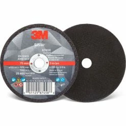 3M™ Silver Cut-off Wheel, 3" x .035" x 3/8" T1, Ceramic Grain, 36 Grit - Pkg Qty 50 -Abrasives Sales Store 87458 front back
