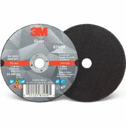 3M™ Silver Cut-off Wheel, 3" x 0.06" x 3/8" T1, Ceramic Grain, 36 Grit - Pkg Qty 50 -Abrasives Sales Store 87459 front back