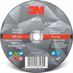 3M™ Silver Cut-off Wheel, 4" x 0.06" x 3/8" T1, Ceramic Grain, 36 Grit - Pkg Qty 50 -Abrasives Sales Store 87462 front