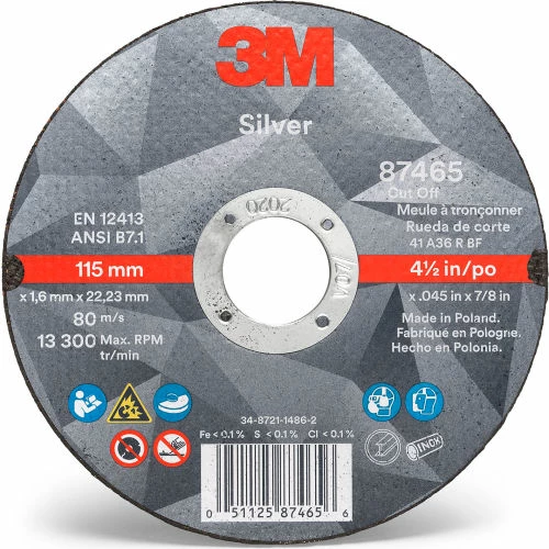 3M™ Silver Cut-off Wheel, 6" x 0.045" x 7/8" T1, Ceramic Grain, 36 Grit - Pkg Qty 50 2 3M™ Silver Cut-off Wheel, 6" x 0.045" x 7/8" T1, Ceramic Grain, 36 Grit - Pkg Qty 50 - Image 2