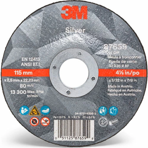 3M™ Silver Cut-off Wheel, 6" x 0.045" x 7/8" T27, Ceramic Grain, 36 Grit - Pkg Qty 50 2 3M™ Silver Cut-off Wheel, 6" x 0.045" x 7/8" T27, Ceramic Grain, 36 Grit - Pkg Qty 50 - Image 2