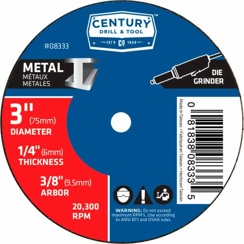 Century Drill & Tool Century Drill 08333 Grinding Wheel Bulk 3" x 3/8" Aluminum Oxide 1 Century Drill & Tool Century Drill 08333 Grinding Wheel Bulk 3" x 3/8" Aluminum Oxide
