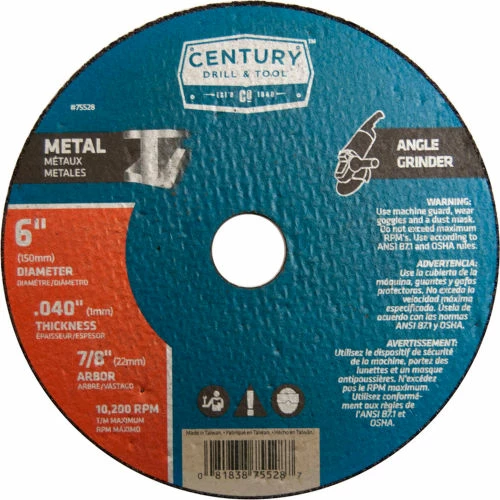 Century Drill & Tool Century Drill 75528 Cutting Wheel 6" x 7/8" Aluminum Oxide 1 Century Drill & Tool Century Drill 75528 Cutting Wheel 6" x 7/8" Aluminum Oxide
