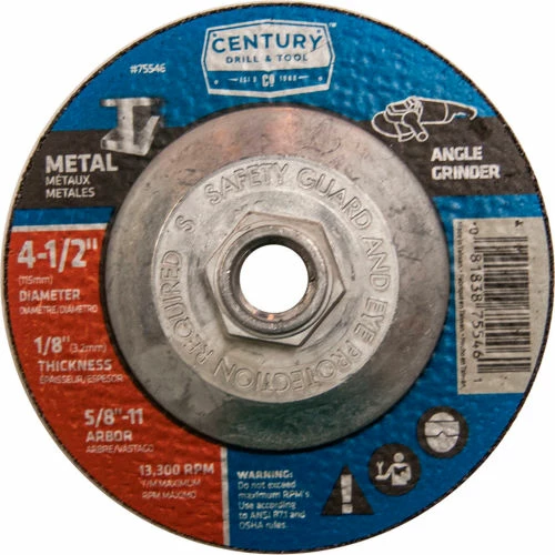 Century Drill & Tool Century Drill 75546 Depressed Center Grinding Wheel 4-1/2" x 5/8-11" Type 27 Aluminum Oxide 1 Century Drill & Tool Century Drill 75546 Depressed Center Grinding Wheel 4-1/2" x 5/8-11" Type 27 Aluminum Oxide