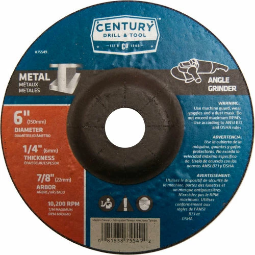 Century Drill & Tool Century Drill 75549 Depressed Center Grinding Wheel 6" x 7/8" Type 27 Aluminum Oxide 1 Century Drill & Tool Century Drill 75549 Depressed Center Grinding Wheel 6" x 7/8" Type 27 Aluminum Oxide