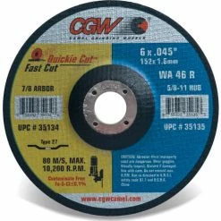 CGW Abrasives 35133 Fast Cut Thin Cutting Wheel 4-1/2" x 0.045" x 5/8-11" Type 27 Aluminum Oxide - Pkg Qty 10