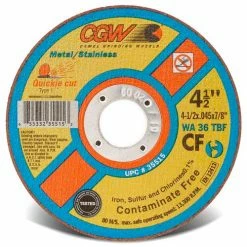 CGW Abrasives 35515 Cut-Off Wheel 4-1/2" x 7/8" 36 Grit Type 1 Aluminum Oxide - Pkg Qty 25