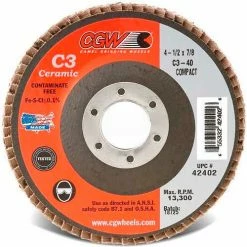 CGW Abrasives 42402 Abrasive Flap Disc 4-1/2" x 7/8" 40 Grit Ceramic - Pkg Qty 10