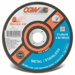CGW Abrasives 45051 Cut-Off Wheel 6" x 3/8" 60 Grit Type 1 Zirconia Aluminium Oxide - Pkg Qty 25