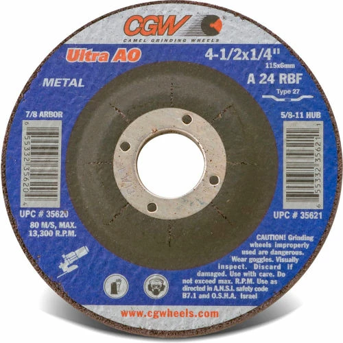 CGW Abrasives 35621 Depressed Center Wheel 4-1/2" x 1/4" x 5/8- 11 INT T27 24 Grit Aluminum Oxide - Pkg Qty 10 1 CGW Abrasives 35621 Depressed Center Wheel 4-1/2" x 1/4" x 5/8- 11 INT T27 24 Grit Aluminum Oxide - Pkg Qty 10