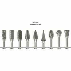 Cle-Line 1855 Double-Cut Bur, 9 Piece Set with 1/8 Shank and 1/4 Set Size