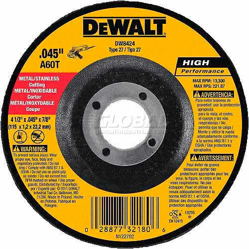 DeWalt DW8425 Metal & Stainless Cutting Wheel Type 27 5" DIA. 2 60 Grit Aluminum Oxide - Pkg Qty 25 1 DeWalt DW8425 Metal & Stainless Cutting Wheel Type 27 5" DIA. 2 60 Grit Aluminum Oxide - Pkg Qty 25