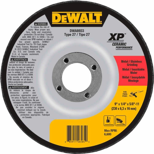DeWalt DWA8933 XP Ceramic Metal Grinding Wheels Type 27 4-1/2" x 7/8" 24 Grit Ceramic - Pkg Qty 10 1 DeWalt DWA8933 XP Ceramic Metal Grinding Wheels Type 27 4-1/2" x 7/8" 24 Grit Ceramic - Pkg Qty 10