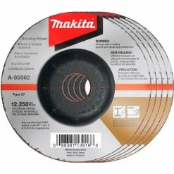Makita® INOX Grinding Wheel, 36 Grit, Type 27, 5" Dia x 1/4"T x 7/8" Cntr Hole Dia, 25/Pk