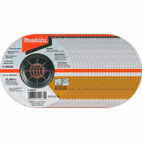 Makita® INOX Grinding Wheel, 36 Grit, Type 27, 4" Dia x 1/4"T x 5/8" Cntr Hole Dia, 25/Pk 1 Makita® INOX Grinding Wheel, 36 Grit, Type 27, 4" Dia x 1/4"T x 5/8" Cntr Hole Dia, 25/Pk
