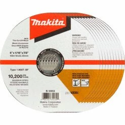Makita® INOX Thin Cut-Off Wheel, 60 Grit, Type 1, 6" Dia x 1/16"T x 7/8" Cntr Hole Dia, 10/Pk