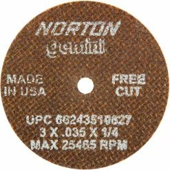 Norton 66243510627 Gemini Small Diameter Cut-Off Wheel 3" x .035" x 1/4" 60 Grit Alum. Oxide Type 1 - Pkg Qty 25