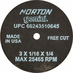 Norton 66243510645 Gemini Small Diameter Cut-Off Wheel 3" x 1/16" x 1/4" 36 Grit Alum. Oxide Type 1 - Pkg Qty 25
