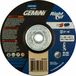 Norton 66252830587 Gemini Right Angle Cut-Off Wheel 6" x .045" x 5/8 - 11" 24 Grit Alum. Oxide T27 - Pkg Qty 10