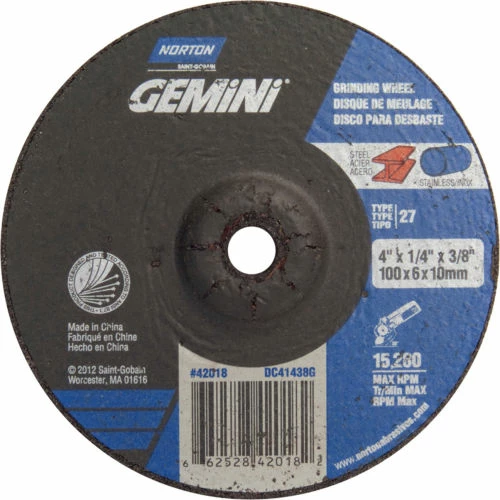 Norton 66252842018 Gemini Grinding Wheel 4" x 1/4" x 3/8" 24 Grit Aluminum Oxide - Pkg Qty 25 1 Norton 66252842018 Gemini Grinding Wheel 4" x 1/4" x 3/8" 24 Grit Aluminum Oxide - Pkg Qty 25