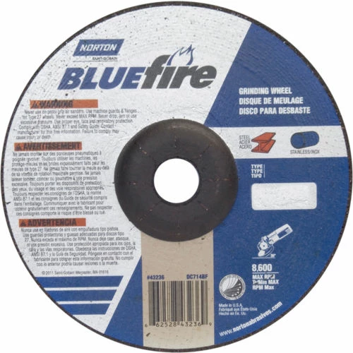 Norton 66252843236 BlueFire Grinding Wheel 7" x 1/4" x 7/8" 24 Grit Zirconia Alumina / Alum. Oxide - Pkg Qty 20 1 Norton 66252843236 BlueFire Grinding Wheel 7" x 1/4" x 7/8" 24 Grit Zirconia Alumina / Alum. Oxide - Pkg Qty 20