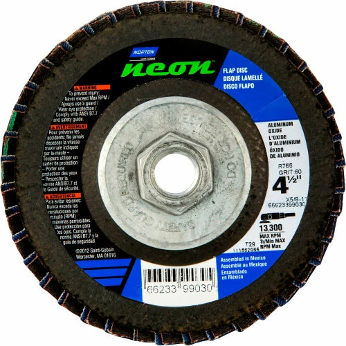 Norton 66623399174 Neon Fiberglass Conical Flap Disc T29 4-1/2" x 5/8 - 11" P120 Grit Zirconia Alum. - Pkg Qty 10 1 Norton 66623399174 Neon Fiberglass Conical Flap Disc T29 4-1/2" x 5/8 - 11" P120 Grit Zirconia Alum. - Pkg Qty 10