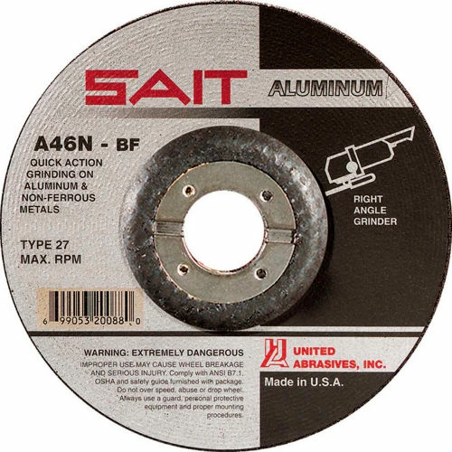 United Abrasives-Sait United Abrasives - Sait 20072 Depressed Center Wheel T27 A46N 5"x 1/4" x 7/8" 46 Grit Aluminum Oxide - Pkg Qty 25 1 United Abrasives-Sait United Abrasives - Sait 20072 Depressed Center Wheel T27 A46N 5"x 1/4" x 7/8" 46 Grit Aluminum Oxide - Pkg Qty 25