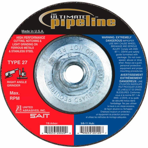 United Abrasives-Sait United Abrasives - Sait 20135 Depressed Center Wheel T27 7-1/2"x 1/8" x 5/8-11" Proprietary Grain - Pkg Qty 10 1 United Abrasives-Sait United Abrasives - Sait 20135 Depressed Center Wheel T27 7-1/2"x 1/8" x 5/8-11" Proprietary Grain - Pkg Qty 10