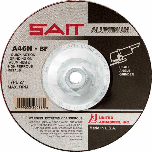 United Abrasives-Sait United Abrasives - Sait 20162 Depressed Center Wheel T27 4-1/2"x 1/4" x 5/8-11" 46 Grit Alum. Oxide - Pkg Qty 10 1 United Abrasives-Sait United Abrasives - Sait 20162 Depressed Center Wheel T27 4-1/2"x 1/4" x 5/8-11" 46 Grit Alum. Oxide - Pkg Qty 10