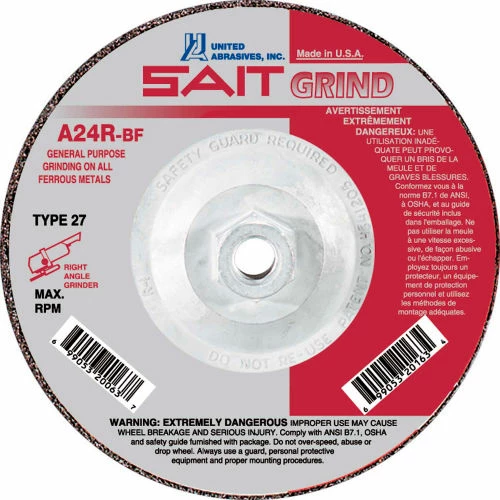 United Abrasives-Sait United Abrasives - Sait 20173 Depressed Center Wheel T27 A24R 5"x 1/4" x 5/8-11" 24 Grit Alum. Oxide - Pkg Qty 10 1 United Abrasives-Sait United Abrasives - Sait 20173 Depressed Center Wheel T27 A24R 5"x 1/4" x 5/8-11" 24 Grit Alum. Oxide - Pkg Qty 10