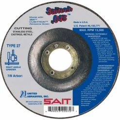 United Abrasives-Sait United Abrasives - Sait 22073 Depressed Center Wheel T27 5"x .045" x 7/8" Ceramic Alum. Oxide - Pkg Qty 50