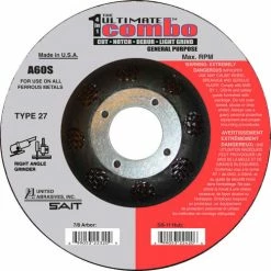 United Abrasives-Sait United Abrasives - Sait 22325 Depressed Center Wheel T27 A60S 5"x .095" x 7/8" 60 Grit Alum. Oxide - Pkg Qty 25