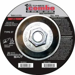 United Abrasives-Sait United Abrasives - Sait 22430 Depressed Center Wheel T27 Z-TECH 4-1/2"x .095" x 5/8-11" Zirconium - Pkg Qty 10