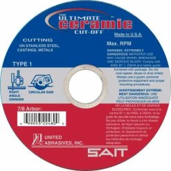 United Abrasives-Sait United Abrasives - Sait 22481 Cut Off Wheel Type 1 CERAMIC 5" x .045" x 7/8" Ceramic Aluminum - Pkg Qty 50