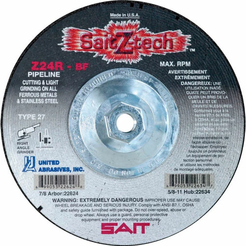 United Abrasives-Sait United Abrasives - Sait 22630 Depressed Center Wheel T27 4-1/2"x 1/8" x 5/8-11" 24 Grit Zirconium - Pkg Qty 10 1 United Abrasives-Sait United Abrasives - Sait 22630 Depressed Center Wheel T27 4-1/2"x 1/8" x 5/8-11" 24 Grit Zirconium - Pkg Qty 10