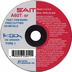 United Abrasives-Sait United Abrasives - Sait 23051 Cut Off Wheel Type 1 A60T 3" x .035" x 3/8" 60 Grit Aluminum Oxide - Pkg Qty 100
