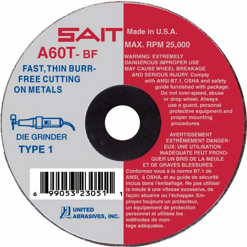 United Abrasives-Sait United Abrasives - Sait 23070 Cut Off Wheel Type 1 A60T 4" x .035" x 3/8" 60 Grit Aluminum Oxide - Pkg Qty 100 1 United Abrasives-Sait United Abrasives - Sait 23070 Cut Off Wheel Type 1 A60T 4" x .035" x 3/8" 60 Grit Aluminum Oxide - Pkg Qty 100