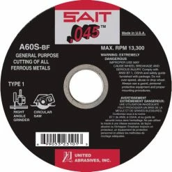 United Abrasives-Sait United Abrasives - Sait 23106 Flat Center Wheel T1 A60S 6"x .045" x 7/8" 60 Grit Aluminum Oxide - Pkg Qty 50