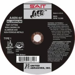 United Abrasives-Sait United Abrasives - Sait 23314 Cut Off Wheel Type 1 A46N 4-1/2" x .045" x 7/8" 46 Grit Aluminum Oxide - Pkg Qty 50
