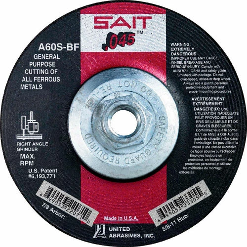 United Abrasives-Sait United Abrasives - Sait 23318 Depressed Center Wheel T1 4-1/2"x .045" x 5/8-11" 60 Grit Alum. Oxide - Pkg Qty 10 1 United Abrasives-Sait United Abrasives - Sait 23318 Depressed Center Wheel T1 4-1/2"x .045" x 5/8-11" 60 Grit Alum. Oxide - Pkg Qty 10