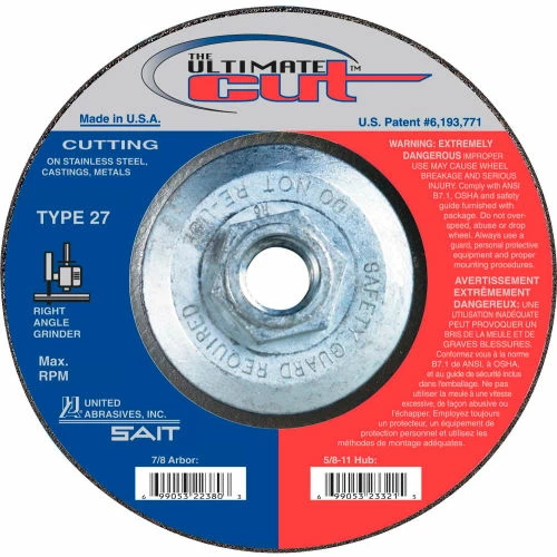 United Abrasives-Sait United Abrasives - Sait 23321 Depressed Center Wheel T1 Ultimate Cut 4-1/2"x .045" x 5/8-11" Blended - Pkg Qty 10 1 United Abrasives-Sait United Abrasives - Sait 23321 Depressed Center Wheel T1 Ultimate Cut 4-1/2"x .045" x 5/8-11" Blended - Pkg Qty 10