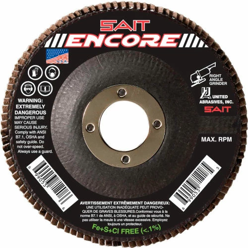 United Abrasives-Sait United Abrasives - Sait 71211 Encore Flap Disc T27 Encore 4-1/2"x 7/8" 120 Grit Zirconium - Pkg Qty 10 1 United Abrasives-Sait United Abrasives - Sait 71211 Encore Flap Disc T27 Encore 4-1/2"x 7/8" 120 Grit Zirconium - Pkg Qty 10