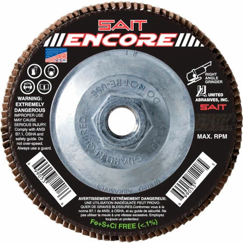 United Abrasives-Sait United Abrasives - Sait 71221 Encore Flap Disc T27 Encore 4-1/2"x 5/8-11" 120 Grit Zirconium - Pkg Qty 10 1 United Abrasives-Sait United Abrasives - Sait 71221 Encore Flap Disc T27 Encore 4-1/2"x 5/8-11" 120 Grit Zirconium - Pkg Qty 10