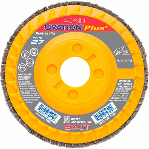 United Abrasives-Sait United Abrasives - Sait 72200 Ovation Flap Disc T27 5"x 7/8" 36 Grit Zirconium - Pkg Qty 10 1 United Abrasives-Sait United Abrasives - Sait 72200 Ovation Flap Disc T27 5"x 7/8" 36 Grit Zirconium - Pkg Qty 10