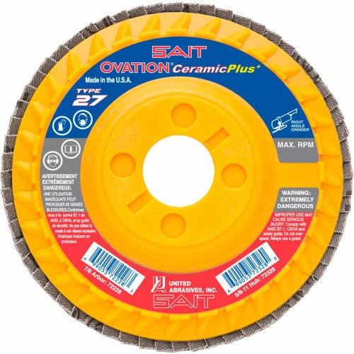 United Abrasives-Sait United Abrasives - Sait 72226 Ovation Attacker Flap Disc T27 5"x 7/8" 36 Grit Ceramic - Pkg Qty 10 1 United Abrasives-Sait United Abrasives - Sait 72226 Ovation Attacker Flap Disc T27 5"x 7/8" 36 Grit Ceramic - Pkg Qty 10