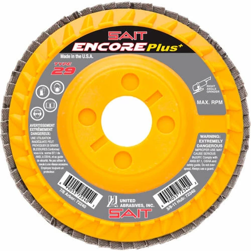 United Abrasives-Sait United Abrasives - Sait 72240 Encore Flap Disc Type 29 4-1/2 " x 7/8" 60 Grit Zirconium - Pkg Qty 10 1 United Abrasives-Sait United Abrasives - Sait 72240 Encore Flap Disc Type 29 4-1/2 " x 7/8" 60 Grit Zirconium - Pkg Qty 10