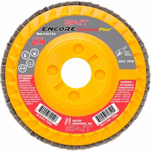 United Abrasives-Sait United Abrasives - Sait 72256 Encore Flap Disc Type 29 5 " x 7/8" 36 Grit Ceramic - Pkg Qty 10 1 United Abrasives-Sait United Abrasives - Sait 72256 Encore Flap Disc Type 29 5 " x 7/8" 36 Grit Ceramic - Pkg Qty 10